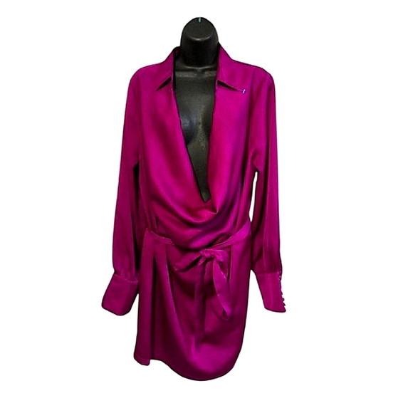 Fashion Nova Vibrant Pink Wrap Bodycon Mini Dress SIZE S - Picture 5 of 12